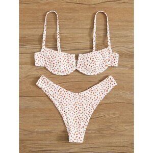 V Wired Dalmatian Underwire Swimsuit Bikini Set Sz S